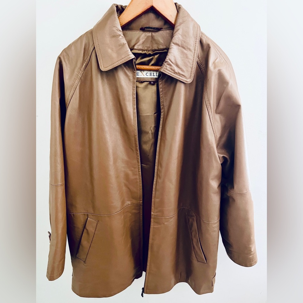 EXCELLED Women’s Genuine Leather Trench Coat Dark Tan Size XL